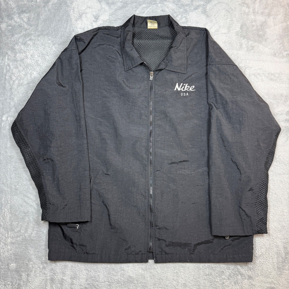 Vintage Nike Windbreaker Jacket Mens Medium Black USA Mesh Back Full Zip 90s